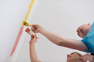 couple painting interior wall photo