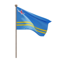 aruba 3d-illustration flagge auf der stange. Fahnenmast aus Holz png