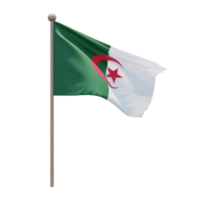drapeau d'illustration 3d de l'algérie sur le poteau. mât en bois png