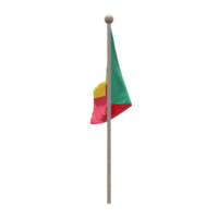 Benin 3d illustration flag on pole. Wood flagpole png