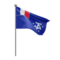 terres méridionales et antarctiques françaises drapeau d'illustration 3d sur poteau. mât en bois