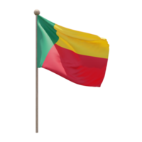 Benin 3d illustration flag on pole. Wood flagpole png