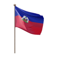 Haiti 3d illustration flag on pole. Wood flagpole png