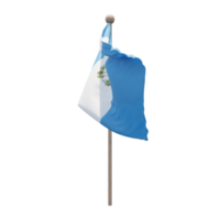 Guatemala 3d illustration flag on pole. Wood flagpole png