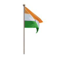 India 3d illustration flag on pole. Wood flagpole png