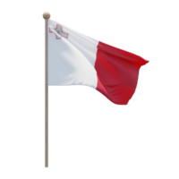 Malta 3d illustration flag on pole. Wood flagpole png