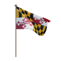 Maryland 3d illustration flag on pole. Wood flagpole png