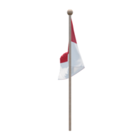 Monaco 3d illustration flag on pole. Wood flagpole png