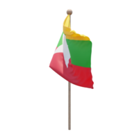 Myanmar 3d illustration flag on pole. Wood flagpole png