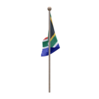 South Africa 3d illustration flag on pole. Wood flagpole png