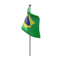 Brazil 3d illustration flag on pole. Wood flagpole png