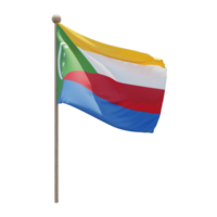 Comoros 3d illustration flag on pole. Wood flagpole png