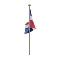 bandera de ilustración 3d de república dominicana en el poste. asta de bandera de madera png