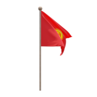 Kyrgyzstan 3d illustration flag on pole. Wood flagpole png