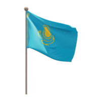 Kazakhstan 3d illustration flag on pole. Wood flagpole png