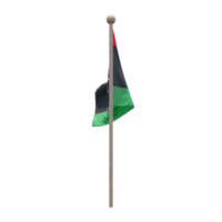 Libya 3d illustration flag on pole. Wood flagpole png