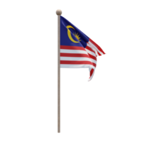 Malaysia 3d illustration flag on pole. Wood flagpole png