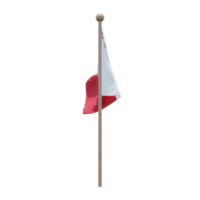 Malta 3d illustration flag on pole. Wood flagpole png