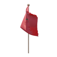 Marokko 3D-Darstellung Flagge auf der Stange. Fahnenmast aus Holz png