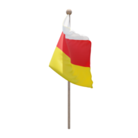 South Ossetia 3d illustration flag on pole. Wood flagpole png