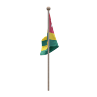 Togo 3d illustration flag on pole. Wood flagpole png