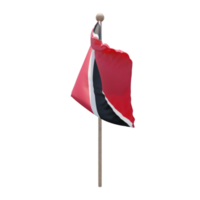 Trinidad and Tobago 3d illustration flag on pole. Wood flagpole png