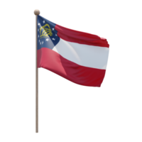 US Georgia 3d illustration flag on pole. Wood flagpole png