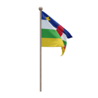 Central African Republic 3d illustration flag on pole. Wood flagpole png