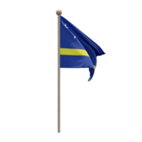 Curaçao 3D-Darstellung Flagge auf der Stange. Fahnenmast aus Holz png