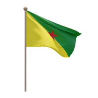 drapeau d'illustration 3d de la guyane française sur le poteau. mât en bois