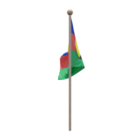 Flnks 3d illustration flag on pole. Wood flagpole png