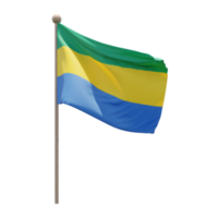 Gabon 3d illustration flag on pole. Wood flagpole png