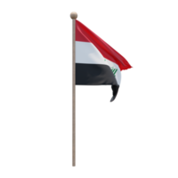 Iraq 3d illustration flag on pole. Wood flagpole png