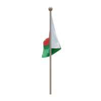 Madagascar 3d illustration flag on pole. Wood flagpole png
