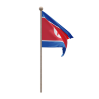 North Korea 3d illustration flag on pole. Wood flagpole png