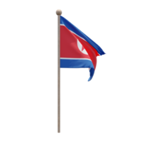 nordkorea 3d-illustration flagge auf der stange. Fahnenmast aus Holz png