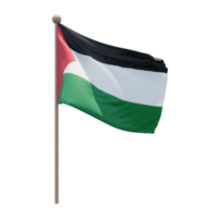 palestina ilustración 3d bandera en el poste. asta de bandera de madera png