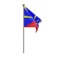 Reunion Strahlungsvulkan 3D-Darstellung Flagge auf der Stange. Fahnenmast aus Holz png