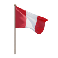 Peru 3D-Darstellung Flagge auf der Stange. Fahnenmast aus Holz png