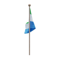 Sierra Leone 3d illustration flag on pole. Wood flagpole png