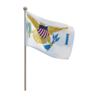United States Virgin Islands 3d illustration flag on pole. Wood flagpole png