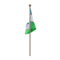 Uzbekistan 3d illustration flag on pole. Wood flagpole png