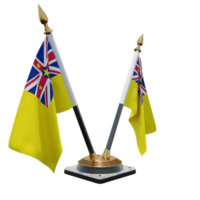 niue 3d illustratie dubbele v bureau vlag staan png