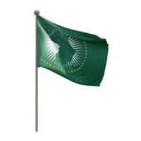 African Union 3d illustration flag on pole. Wood flagpole png