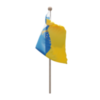 Canary Islands 3d illustration flag on pole. Wood flagpole png