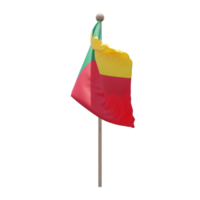 Benin 3d illustration flag on pole. Wood flagpole png