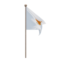 Zypern 3D-Darstellung Flagge auf der Stange. Fahnenmast aus Holz png