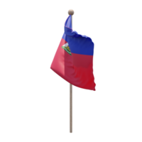 Haiti 3d illustration flag on pole. Wood flagpole png