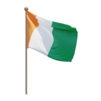 Elfenbeinküste 3D-Darstellung Flagge auf der Stange. Fahnenmast aus Holz png