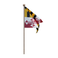 Maryland 3d illustration flag on pole. Wood flagpole png